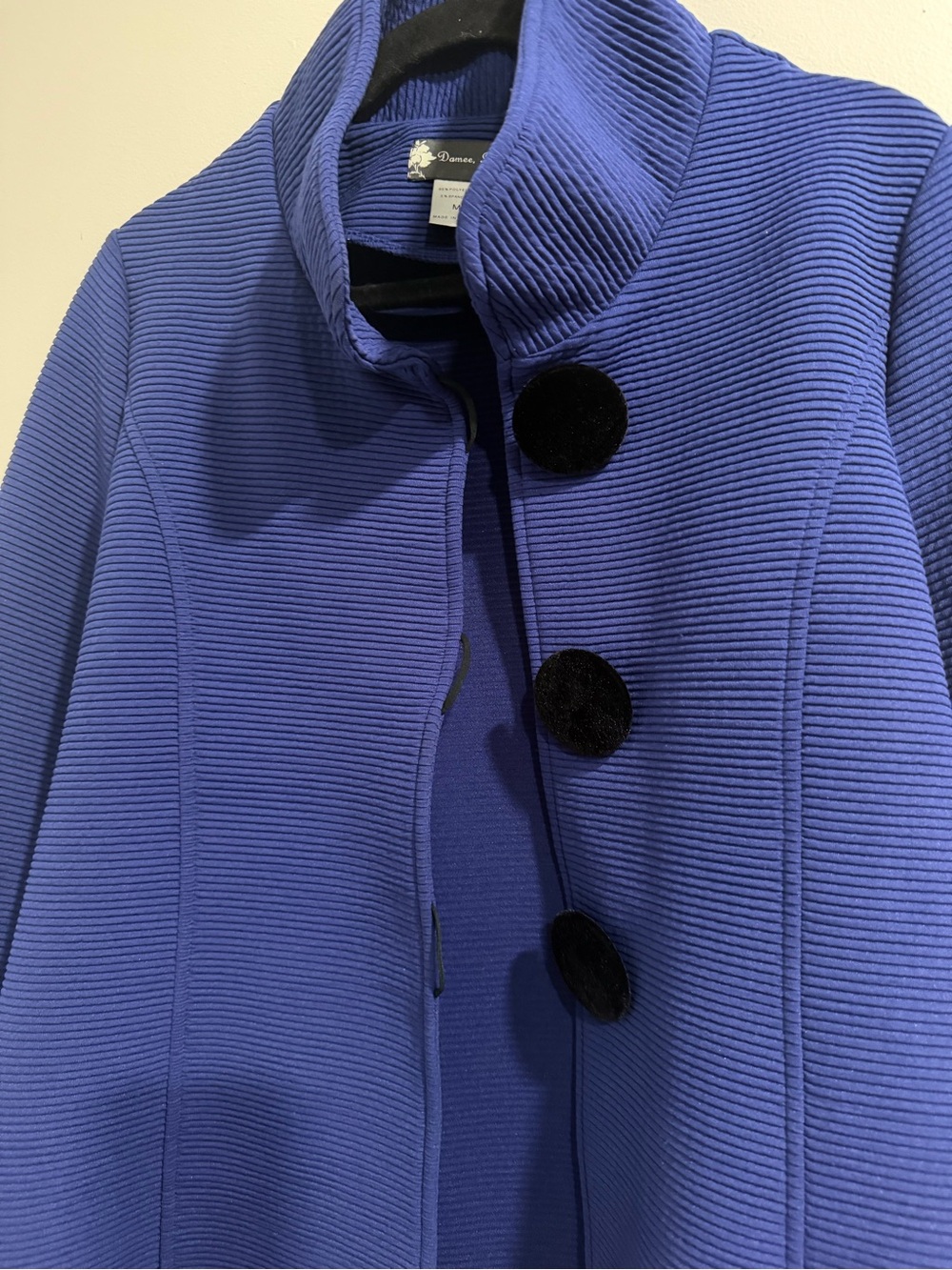Women’s Cobalt Blue Textured Swing Blazer with Decorative Buttons - Picture 7 of 10